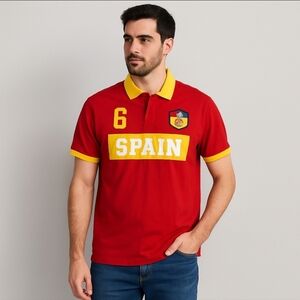 Roots Spain Rugby Polo Shirt Red Yellow XL